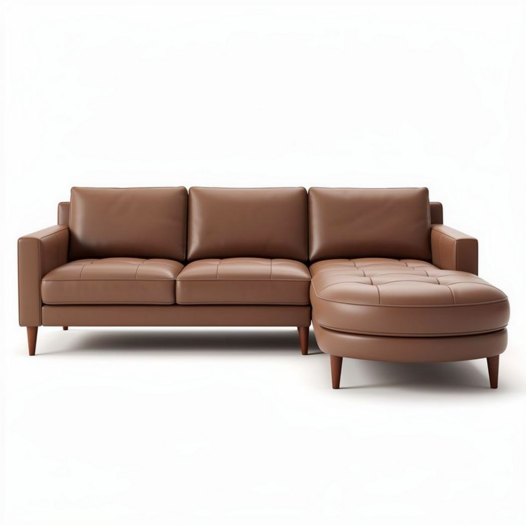 Canapé en cuir marron avec méridienne dimensions 210 x 90 x 80cm