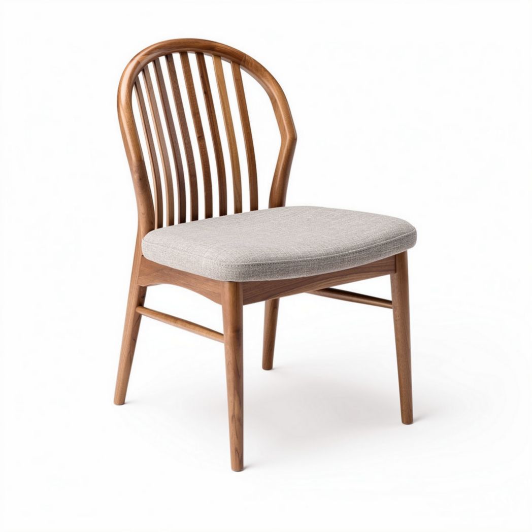 Chaise en bois courbé avec assise rembourrée en tissu beige 45 x 45 x 85cm