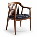 Chaise en bois avec coussin en cuir noir 50 x 55 x 75cm pour salle à manger