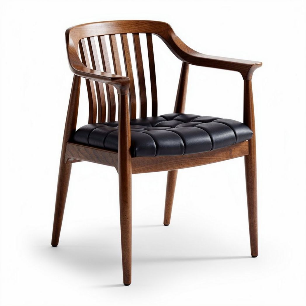 Chaise en bois avec coussin en cuir noir 50 x 55 x 75cm pour salle à manger