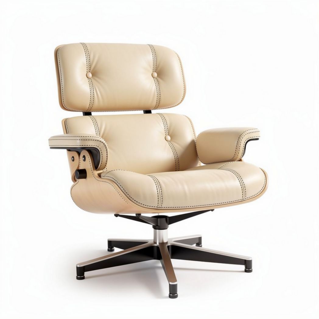 Fauteuil en cuir beige avec repose-tête dimensions 85 x 85 x 100cm