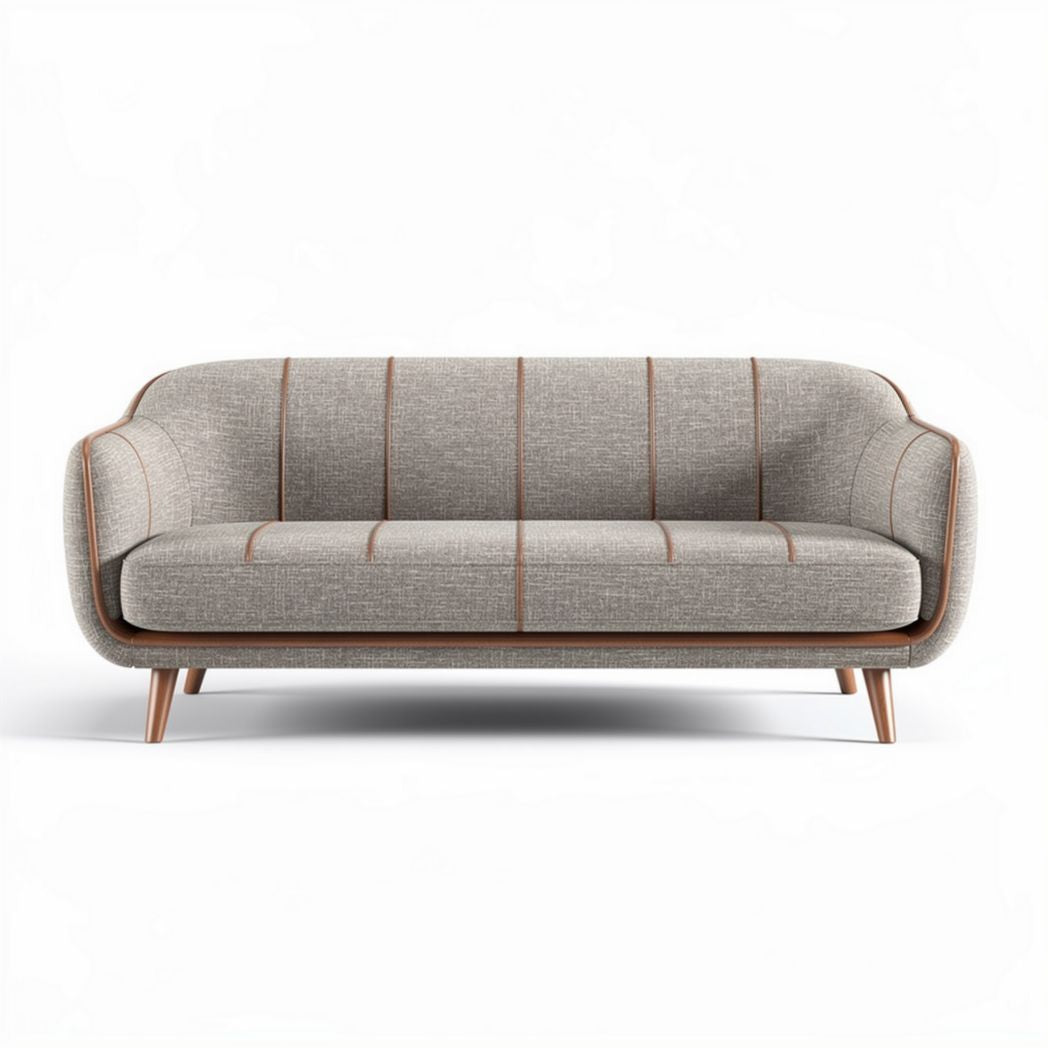 Canapé en tissu beige avec pieds en bois 210 x 90 x 85cm pour salon