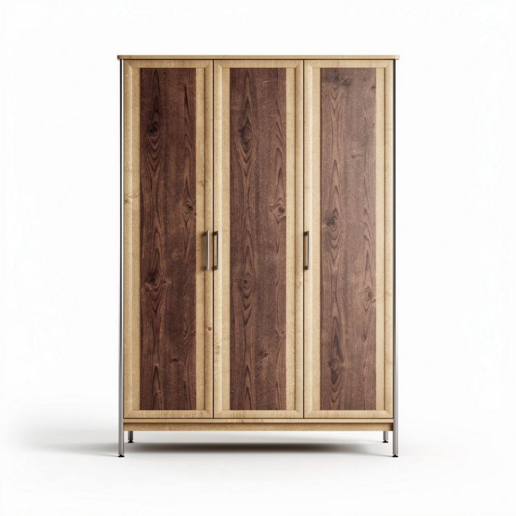Armoire en bois avec trois portes couleur chêne naturel 180 x 120 x 40cm