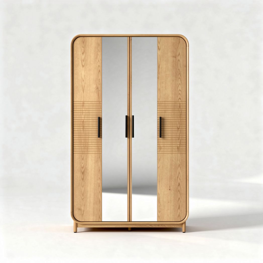 Armoire en bois clair avec portes miroirs dimensions 60 x 40 x 180cm