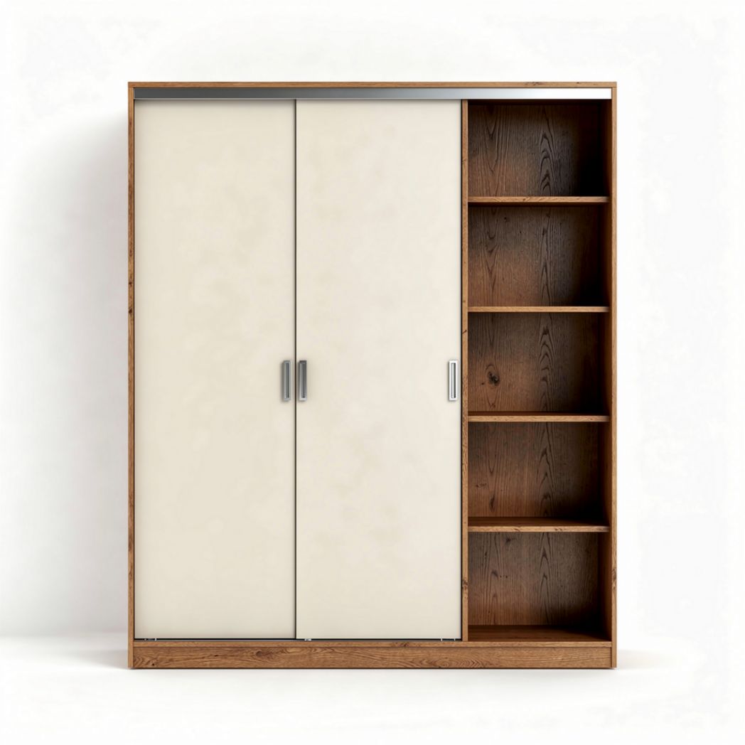 Armoire en bois avec portes coulissantes blanches et étagères ouvertes 120 x 40 x 180cm