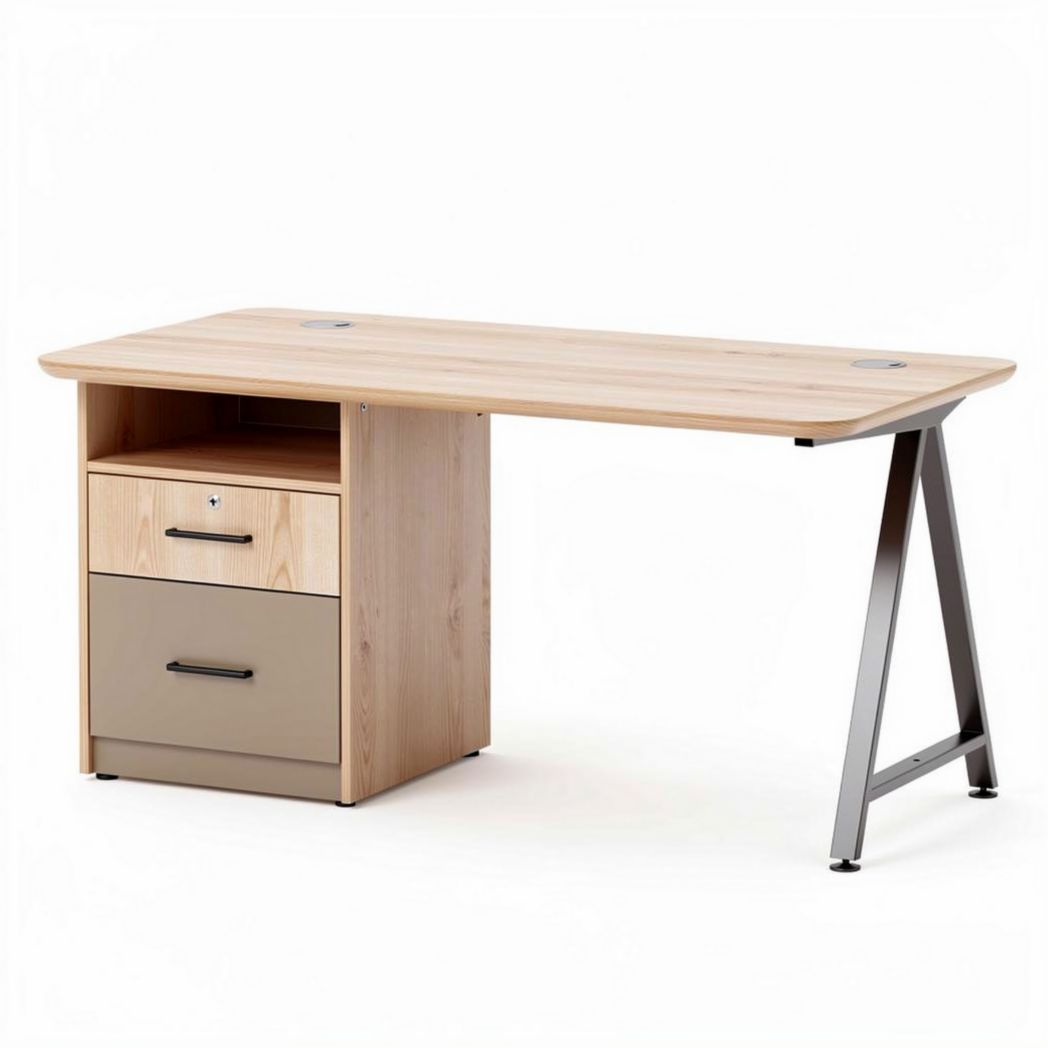 Bureau en bois naturel avec rangement intégré dimensions 150 x 75 x 75cm