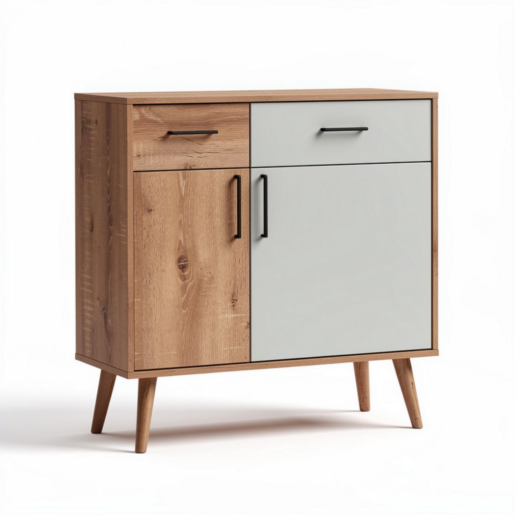 Buffet en bois de chêne avec tiroir et porte gris 80 x 40 x 85cm