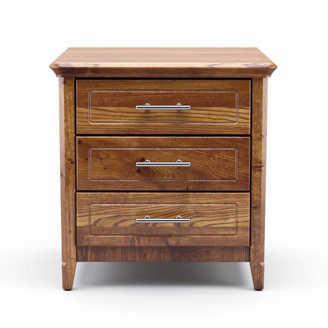 Table de chevet en bois de chêne avec trois tiroirs 50 x 40 x 60cm