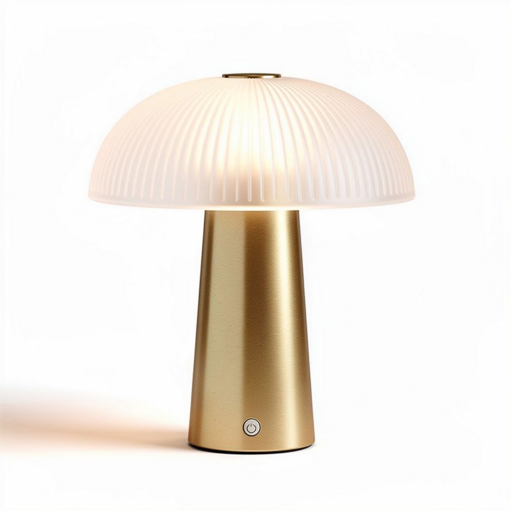 Lampe moderne en métal doré avec abat-jour en verre opalin de 30 x 30 x 40cm